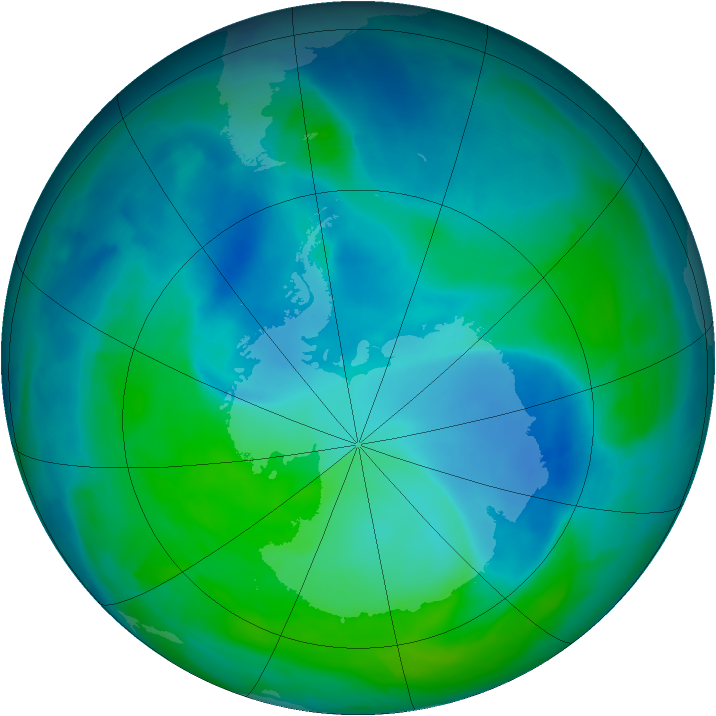 Antarctic ozone map for 21 December 2008